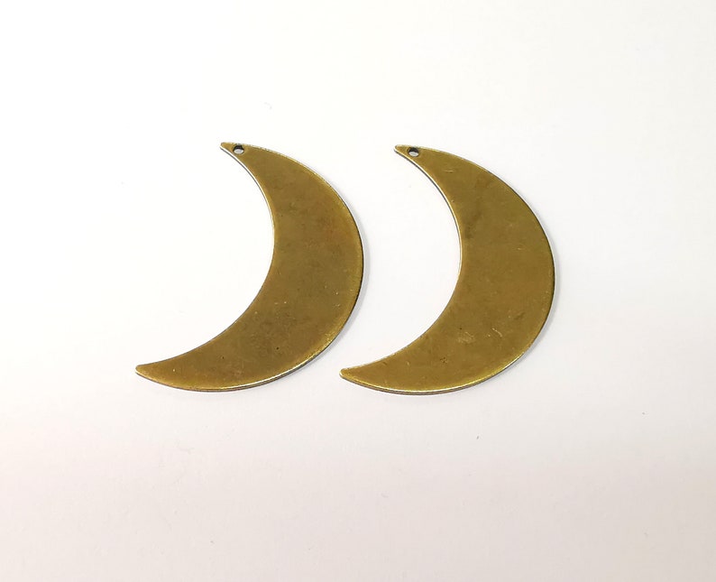 2 Crescent Charm Antique Bronze Plated Brass Charm (44mm) G24700