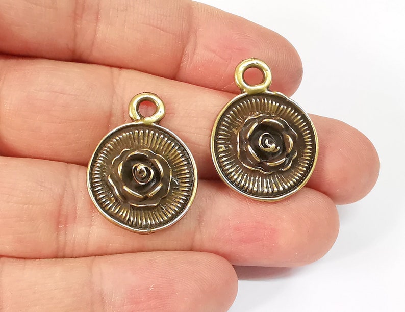 2 Rose Charms Antique Bronze Plated Charms (21mm) G24702