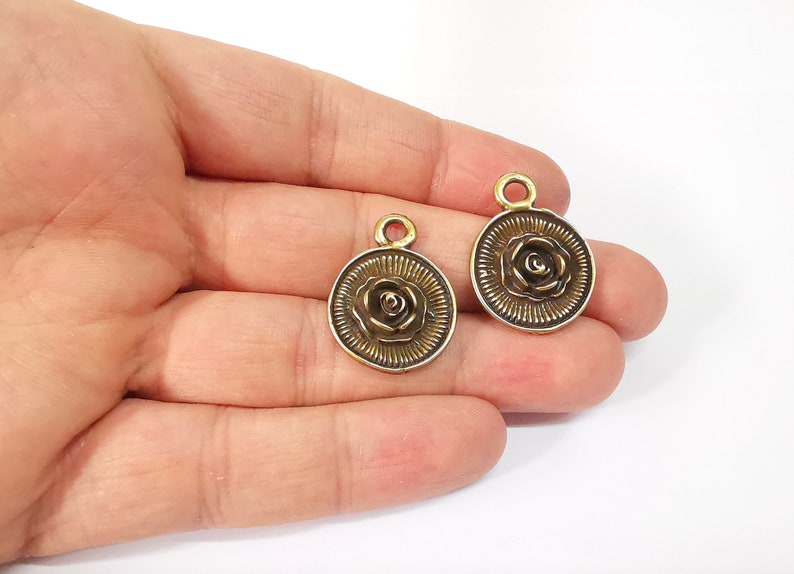 2 Rose Charms Antique Bronze Plated Charms (21mm) G24702
