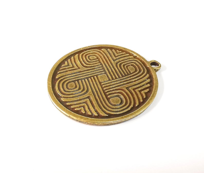 Patterned Medallion Pendant Ethnic Tribal Pendant Rustic Pendant Antique Bronze Plated Charms (52mm) G24703