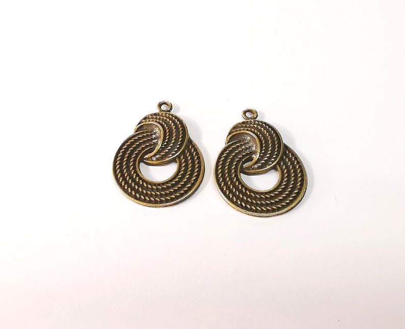 2 Circle Textured Charms Antique Bronze Plated Charms (33x23mm) G24706