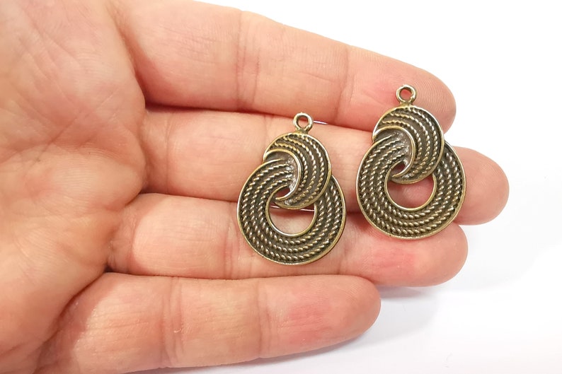 2 Circle Textured Charms Antique Bronze Plated Charms (33x23mm) G24706