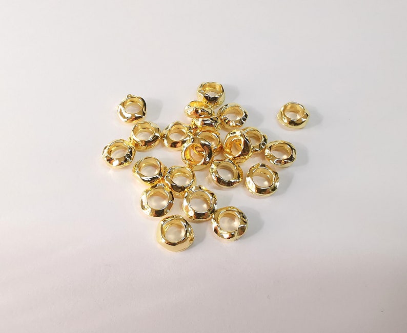 10 Hammered Rondelle Beads 24k Shiny Gold Rondelle Beads (9mm) G24707