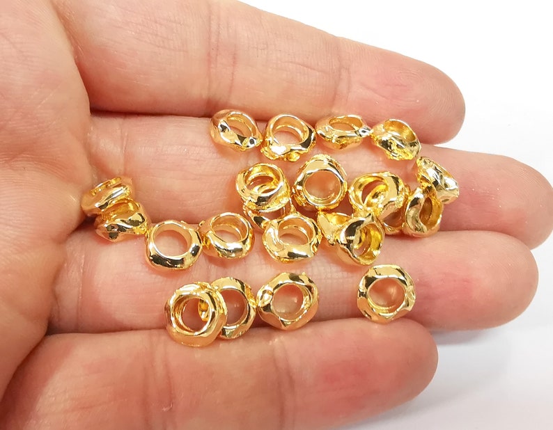 10 Hammered Rondelle Beads 24k Shiny Gold Rondelle Beads (9mm) G24707