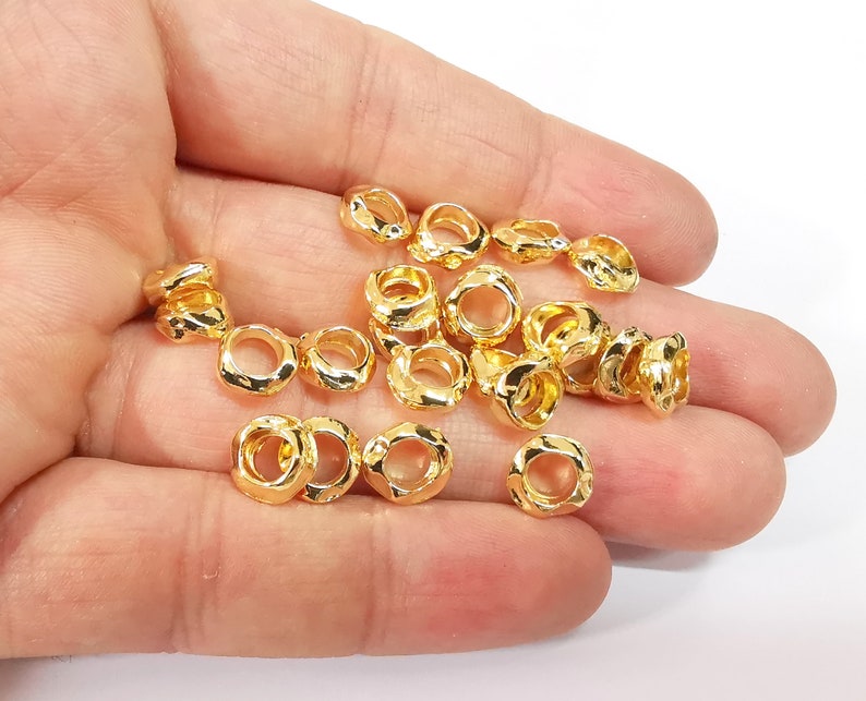 10 Hammered Rondelle Beads 24k Shiny Gold Rondelle Beads (9mm) G24707