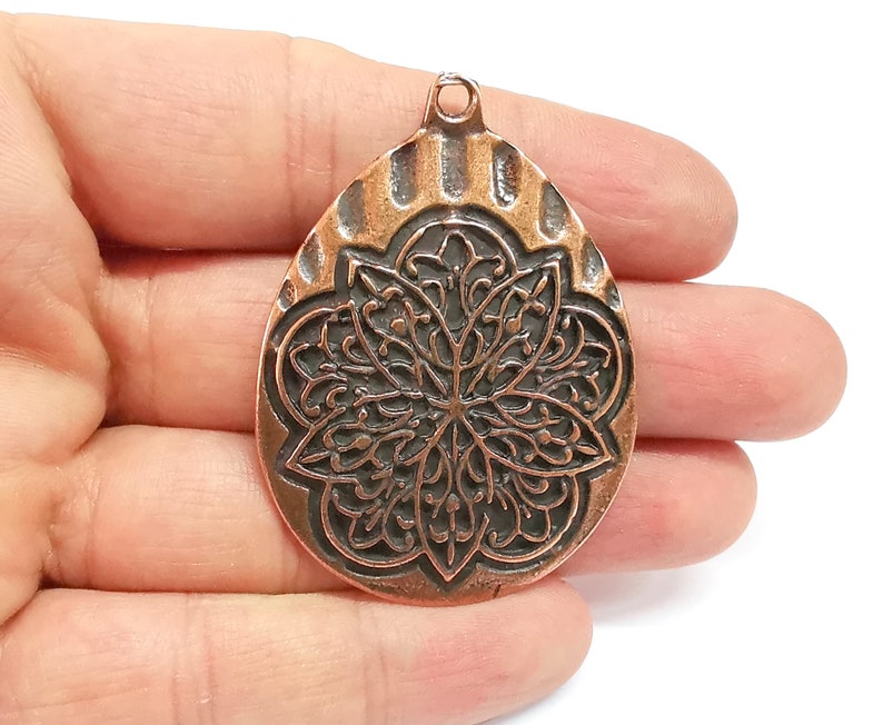 Flower Boho Pendant Ethnic Tribal Pendant Rustic Pendant Antique Copper Plated Charms (56x42mm) G24709