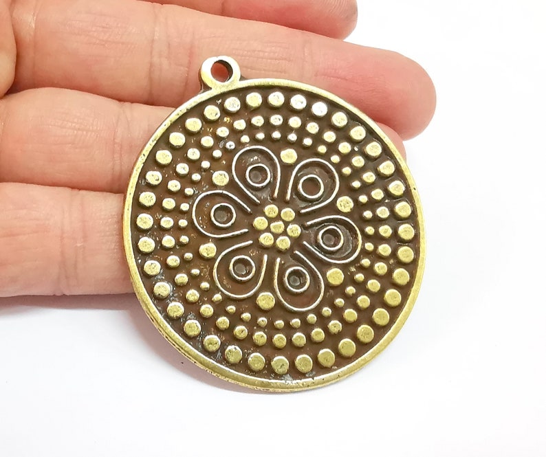 Medallion Boho Pendant Ethnic Tribal Pendant Antique Bronze Plated Charms (54mm) G24710