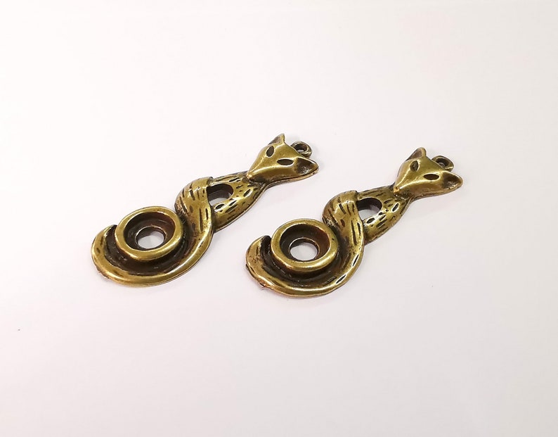 2 Fox Charms Blank Bezel Settings Antique Bronze Plated Charms (47x16mm) G24714