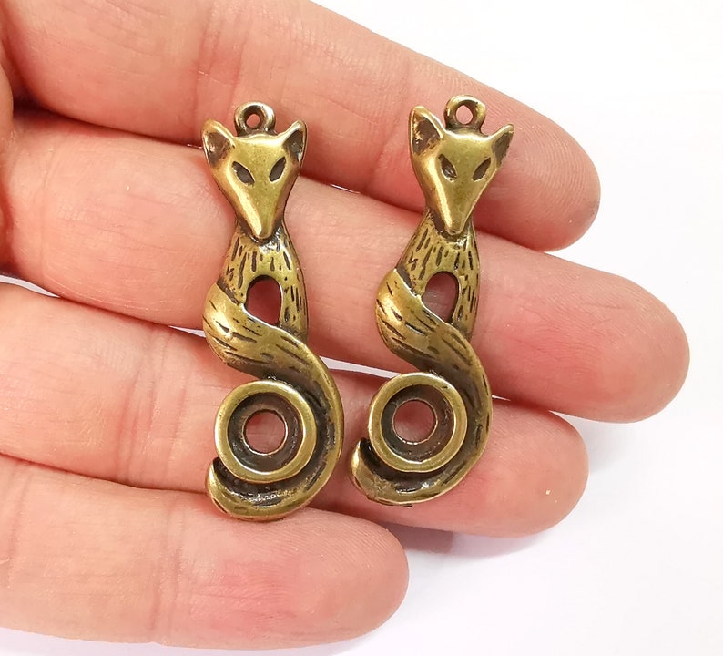 2 Fox Charms Blank Bezel Settings Antique Bronze Plated Charms (47x16mm) G24714