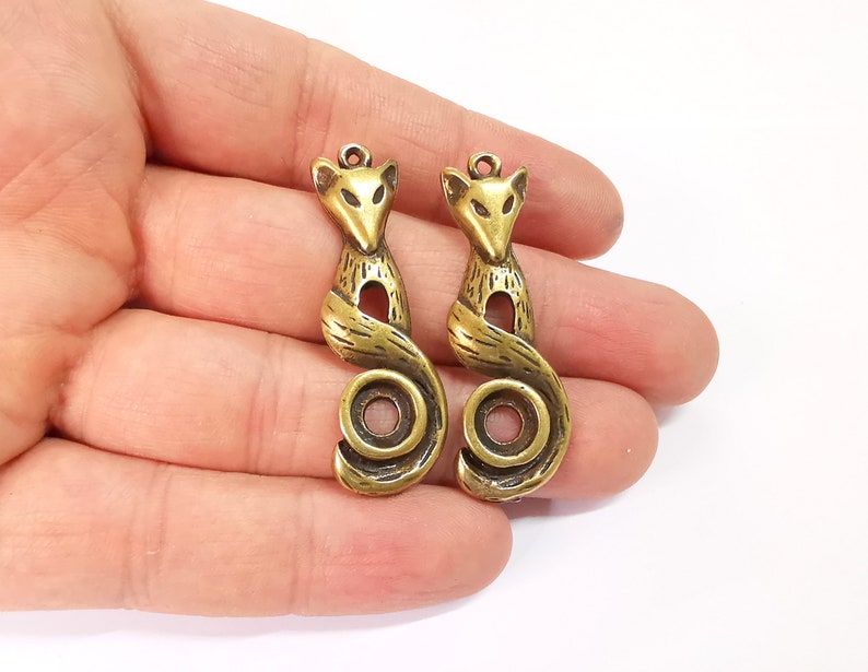 2 Fox Charms Blank Bezel Settings Antique Bronze Plated Charms (47x16mm) G24714