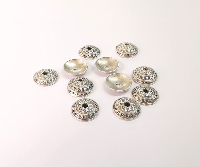 10 Silver Bead Caps Antique Silver Plated Bead Caps , Findings (13mm) G24721
