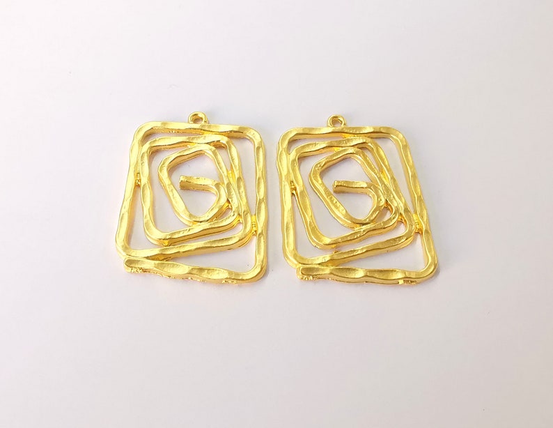 2 Square Spiral Charms Gold Plated Charms (34x26mm) G24722
