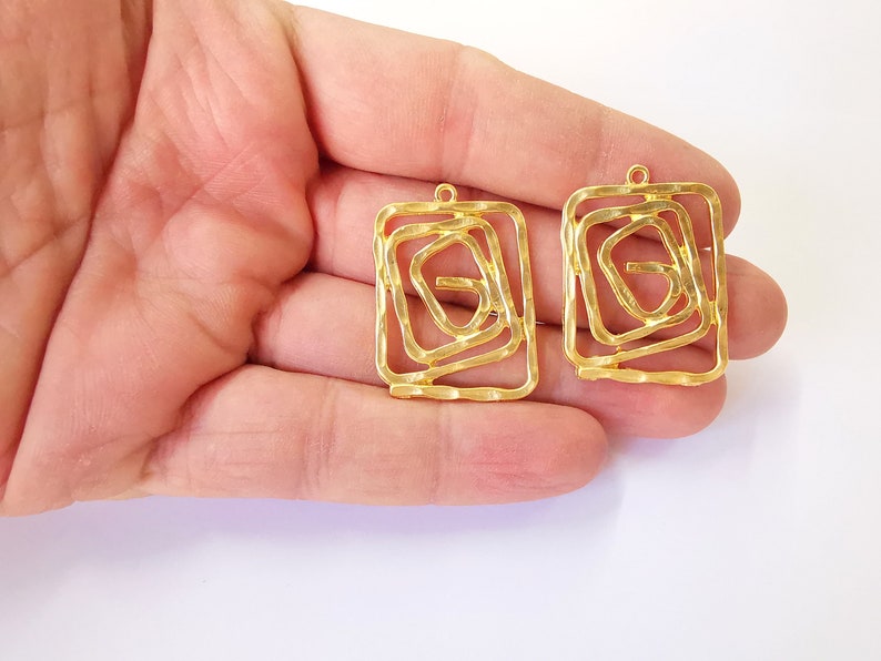 2 Square Spiral Charms Gold Plated Charms (34x26mm) G24722