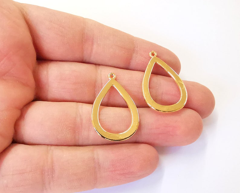 2 Drop Charms Shiny Gold Plated Charms (31x20mm) G24723
