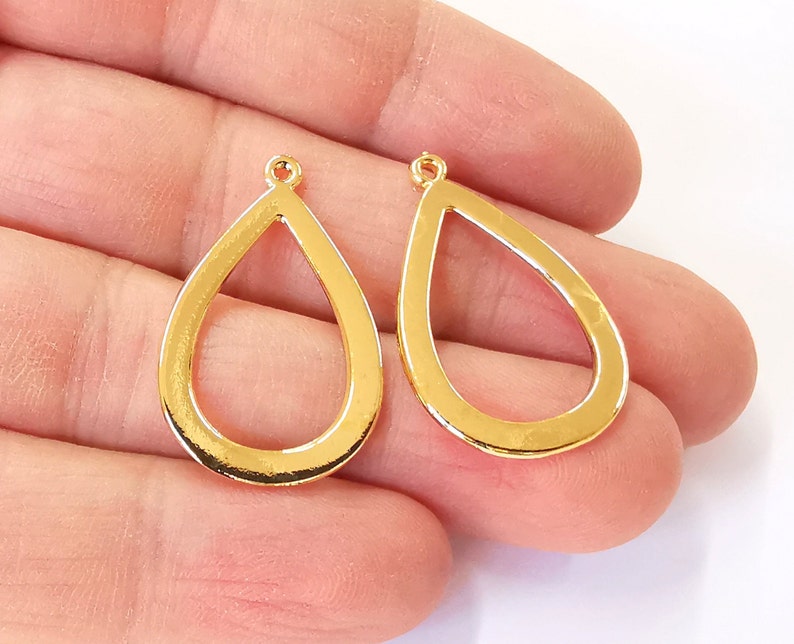 2 Drop Charms Shiny Gold Plated Charms (31x20mm) G24723