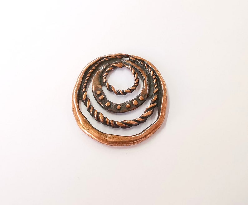 2 Circle Textured Charms Antique Copper Plated Charms (41x38mm) G24735