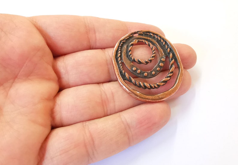 2 Circle Textured Charms Antique Copper Plated Charms (41x38mm) G24735