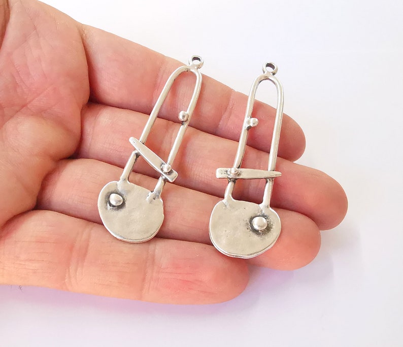 2 Dangle Charms Ethnic Tribal Rustic Charms Antique Silver Plated Charms (65x19mm) G24737