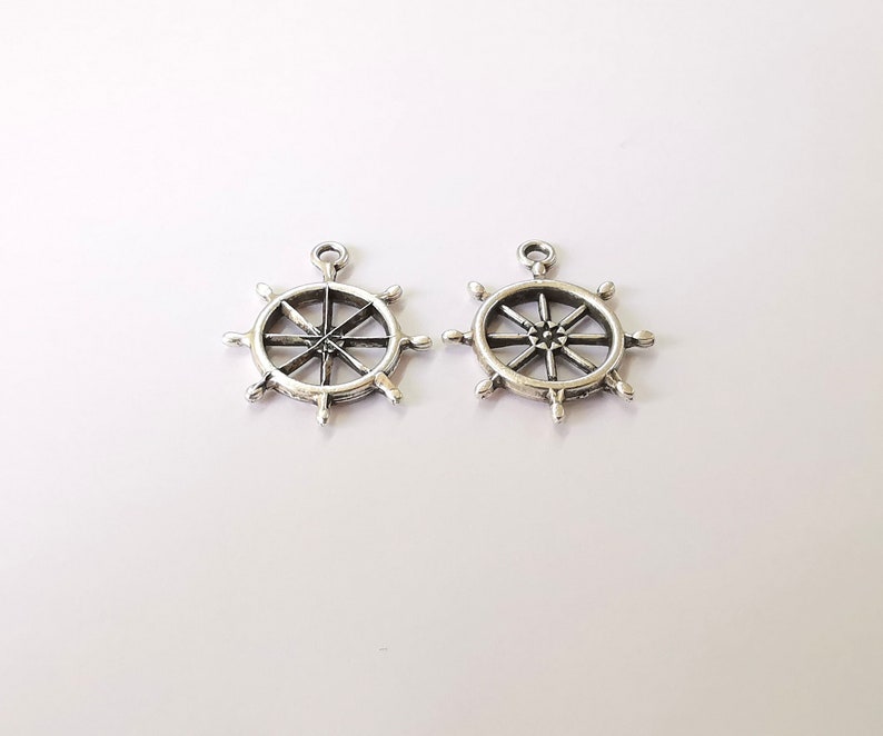 10 Ship Wheel Charms Nautical Charms Antique Silver Charms (26x22mm) G24746