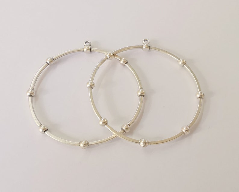 2 Silver circle charms Antique Silver Plated charms (54x50mm) G24600