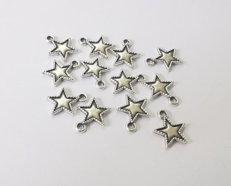 10 Star charms Antique silver plated charm (14x12mm) G24612