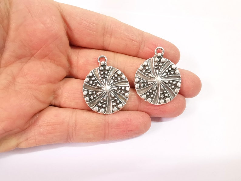 2 Silver Charms Antique Silver Plated Charms (28mm) G24627