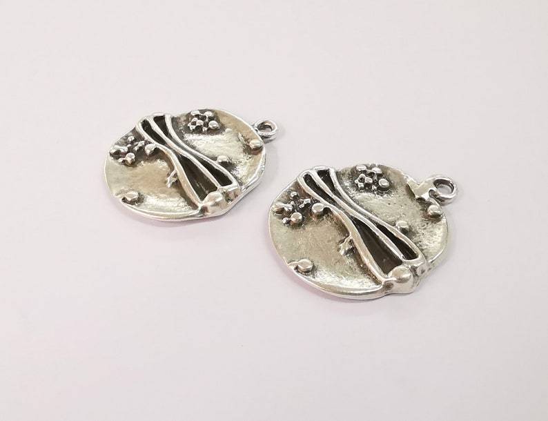 2 Round Dangle Charms Antique Silver Plated Charms (28mm) G24632