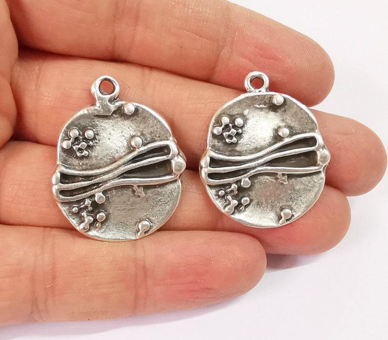 2 Round Dangle Charms Antique Silver Plated Charms (28mm) G24632