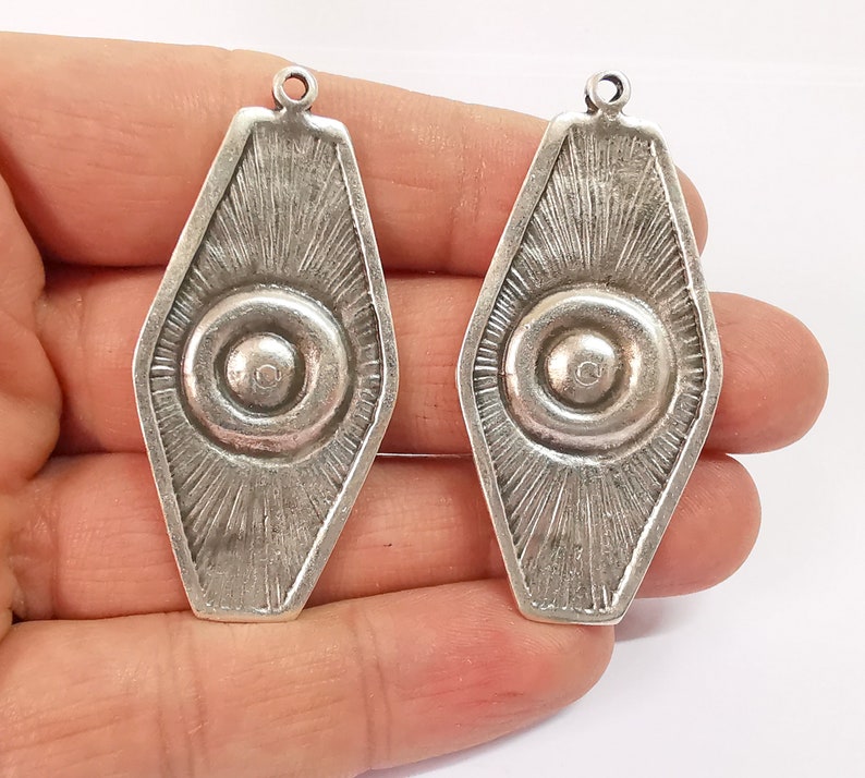 2 Dangle Pendant Eye Pendant Antique Silver Plated Charms (55x26mm) G24634