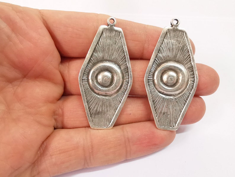 2 Dangle Pendant Eye Pendant Antique Silver Plated Charms (55x26mm) G24634