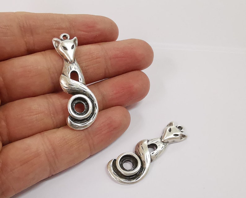 2 Fox charms blank bezel settings Antique silver plated charms (47x16mm) G24635