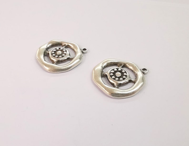 2 Round Dangle Charms Antique Silver Plated Charms (30mm) G24636