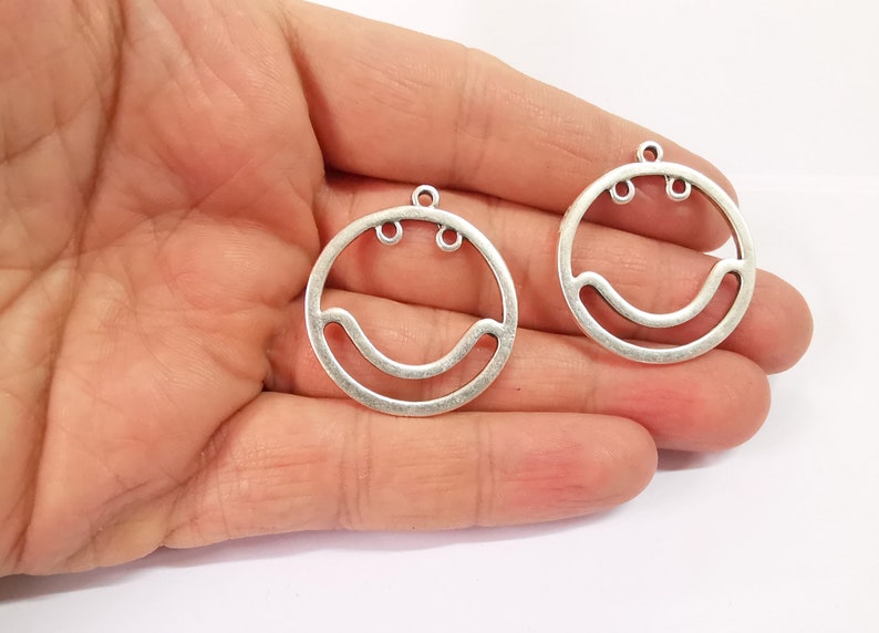 2 Circle Connector Antique Silver Plated Charms (32mm) G24639