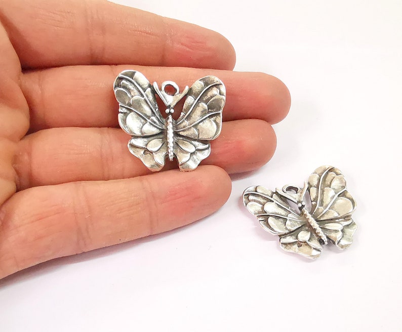 2 Butterfly Charms Antique Silver Plated Charm (33x30mm) G24650