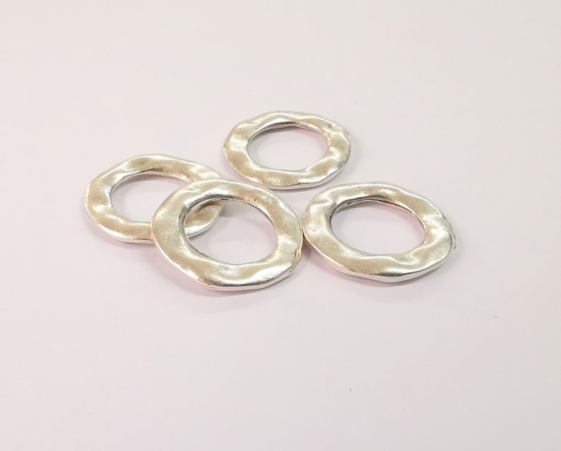 5 Hammered Circle Connector Antique Silver Plated Findings (20mm) G24651