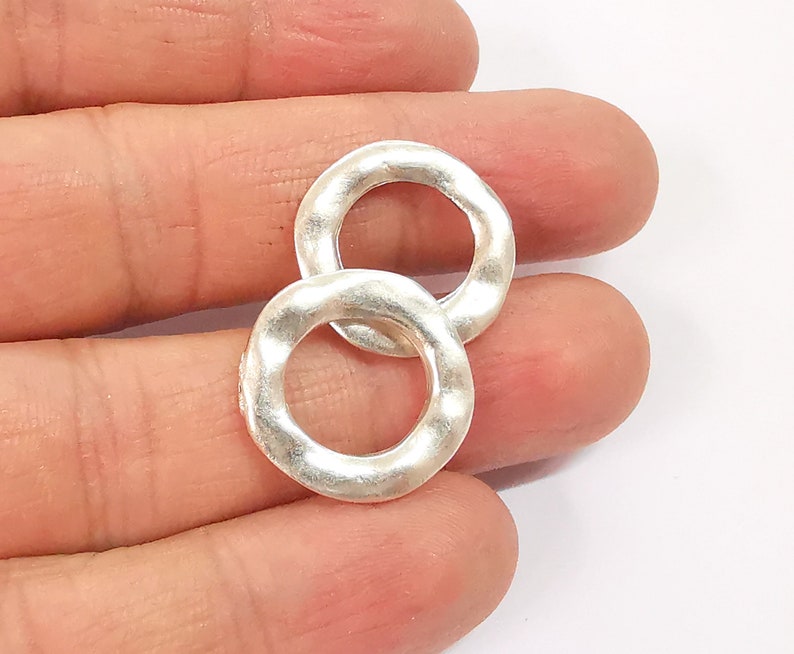 5 Hammered Circle Connector Antique Silver Plated Findings (20mm) G24651