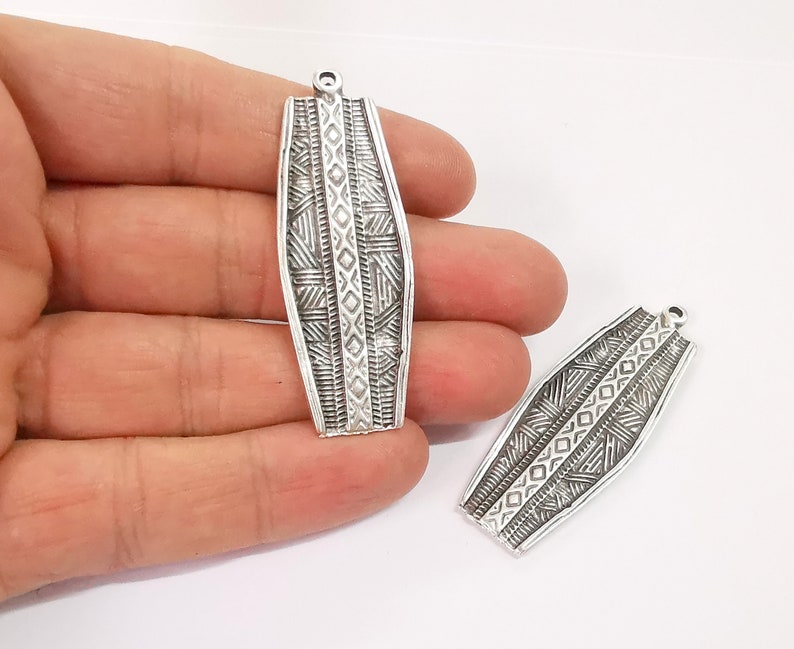 2 Ethnic Dangle Charms Antique Silver Plated Charms (57x21mm) G24656
