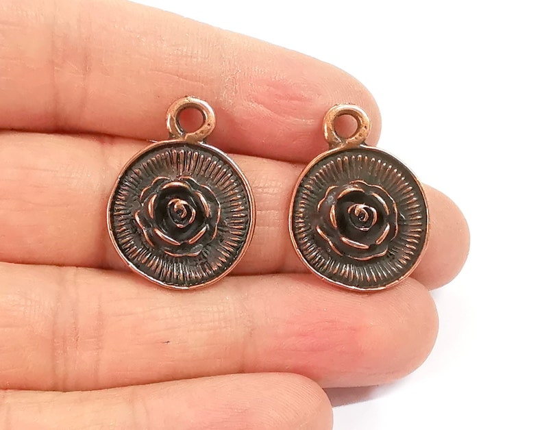 2 Rose Charms Antique Copper Plated Charms (21mm) G24670