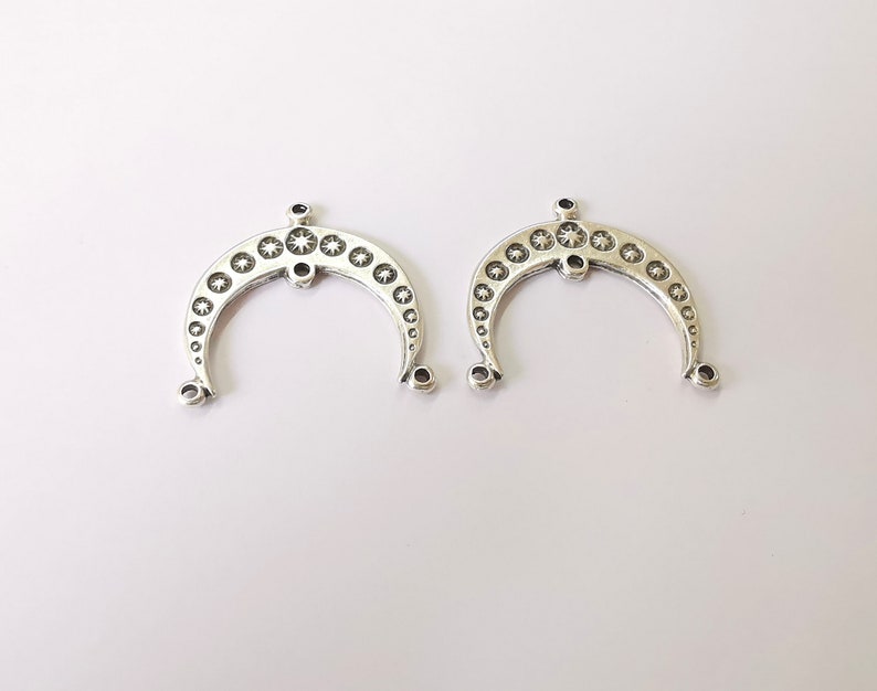 2 Crescent Charms Connector Antique Silver Plated Charms (32x30mm) G24757
