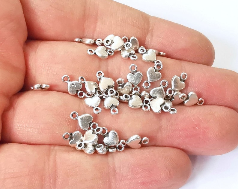 20 Heart Connector Charms Antique Silver Plated Charms (10x5mm) G24759