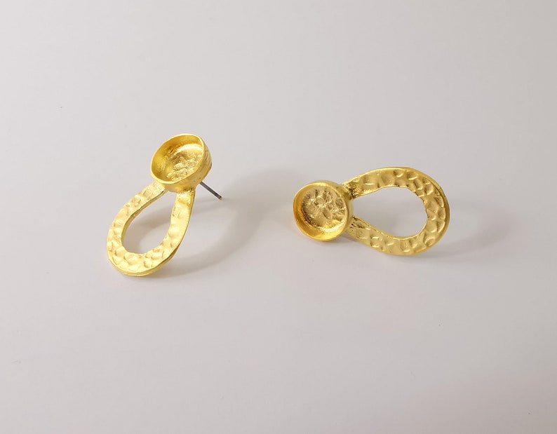 Earring Blank Base Settings Gold Resin Blank Hammered Cabochon Bases inlay Blank Mountings Gold Plated Brass (10mm blank ) 1 Set G24681