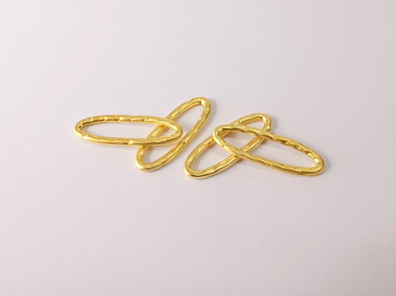 5 Oval Rings Circle Hammered Oval Findings Gold Plated Findings (30x10mm) G24682