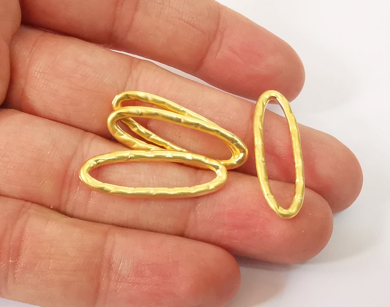 5 Oval Rings Circle Hammered Oval Findings Gold Plated Findings (30x10mm) G24682