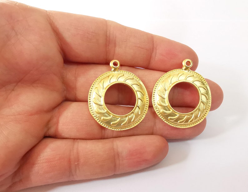 2 Round Dangle Charms Gold Plated Charms (30mm) G24684