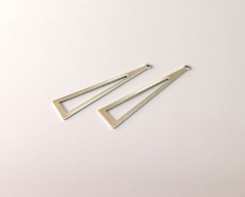 4 Dangle Triangle Charms Antique Silver Plated Brass Charms (50x11mm) G24691