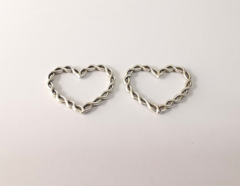 4 Heart Charms Antique Silver Plated Charms (33x27mm) G24692