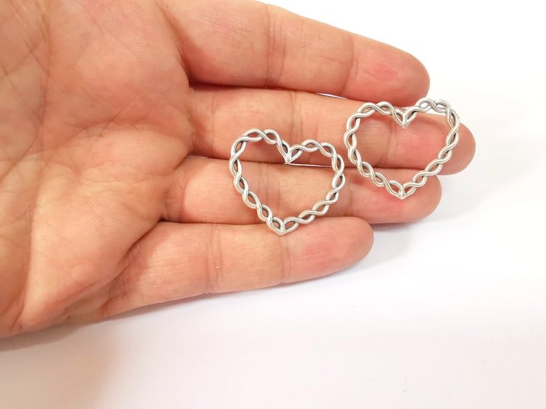 4 Heart Charms Antique Silver Plated Charms (33x27mm) G24692
