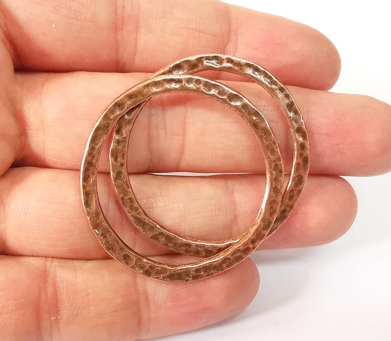 4 Hammered Circle Connector Antique Copper Plated Connector Findings (40mm) G24693