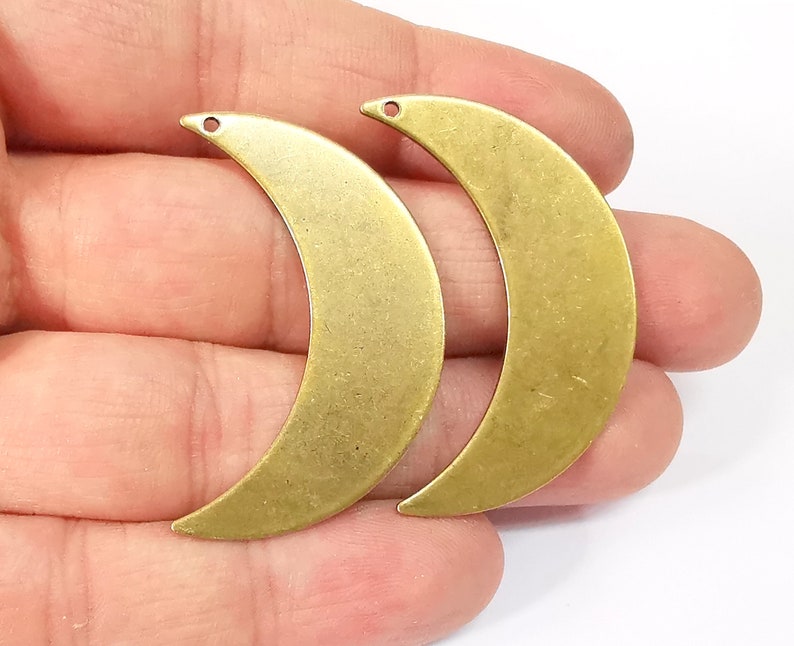 2 Crescent Charm Antique Bronze Plated Brass Charm (44mm) G24700