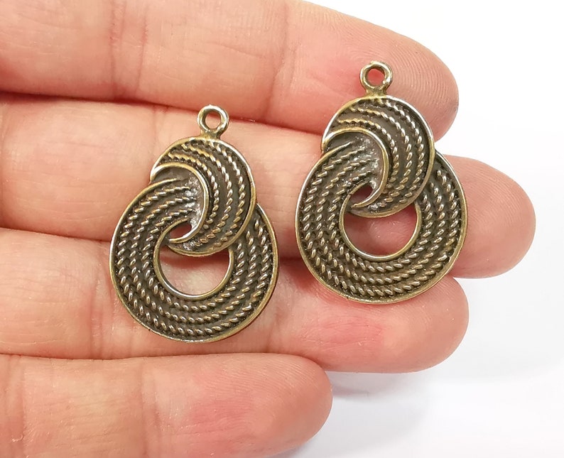 2 Circle Textured Charms Antique Bronze Plated Charms (33x23mm) G24706